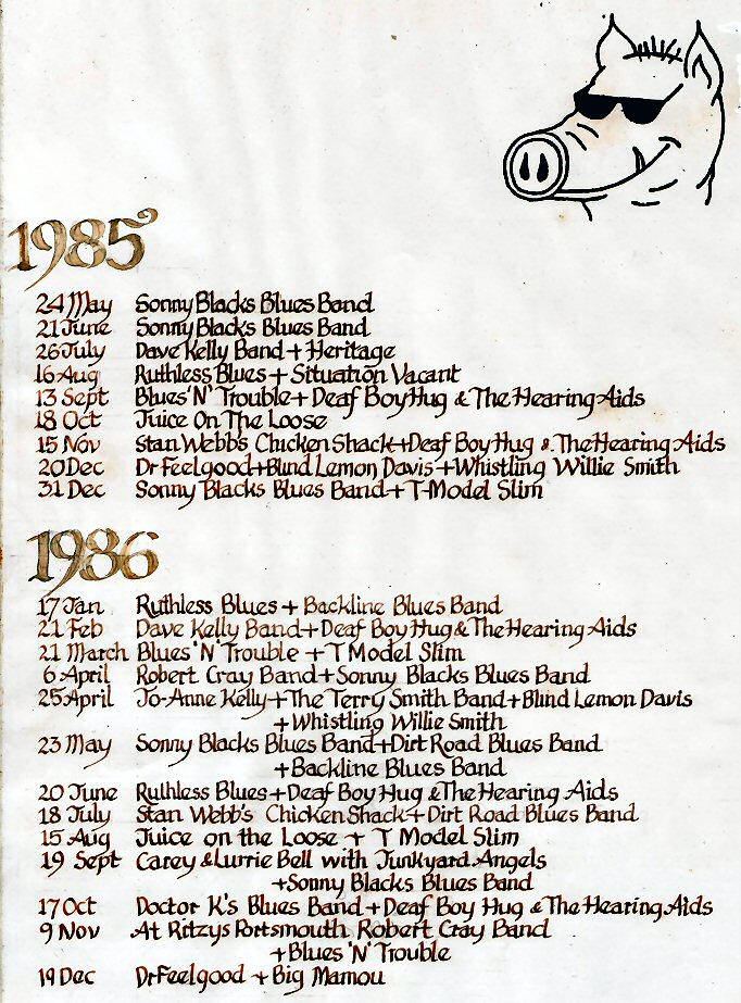 Boar's Head Gigs 1985 1986